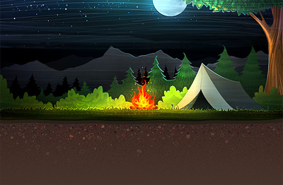 Camping Theme camping fire moon trees woods