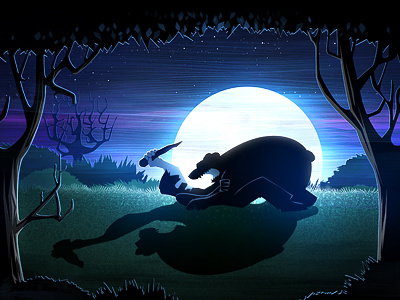 The Bear: Struggle bear blue fight moon night stars trees