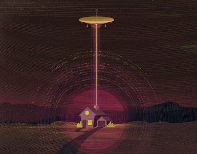 Distant Observers house illustration texture ufo