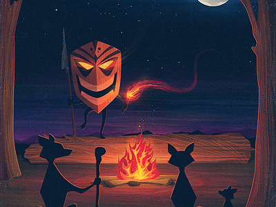 The Woods fire illustration night woods