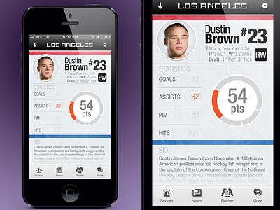 LA Kings App Player page app dustin brown kings la kings los angeles mobile stats