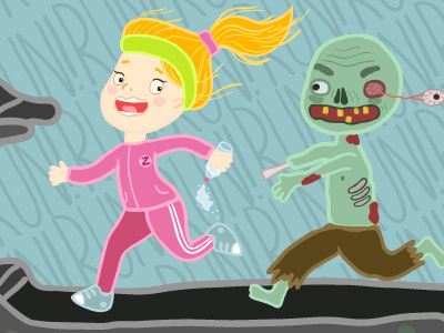 Run! character fitnes girl humor illustration pink run sport zombie