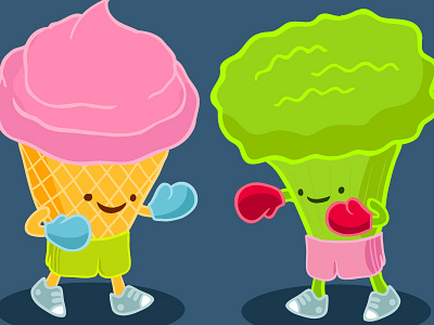 Box! box broccoli character fight food humor icecream illustration