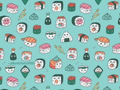 kawaii sushi pattern art cartoon character cute design drawing illustration pattern seamless sushi
