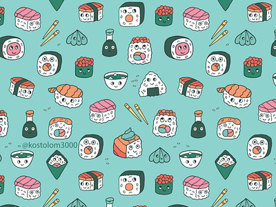 kawaii sushi pattern by Anna Alekseeva on Dribbble