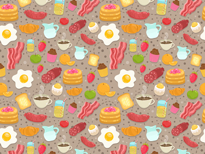 Breakfast pattern apple bacon cartoon coffee cupcake cute food muffin pastry pattern seamless vector