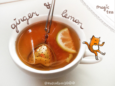 Magic Tea cat cute drawing drink food illustration lemon photo tea