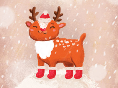Christmas Deer animal character christmas claus cute deer illustration kids merry postcard raster santa