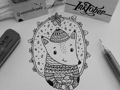 INKtober fox and cupcake character christmas cupcake doodle drawing food fox illustration ink inktober muffin pencil