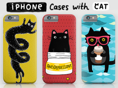 Black cat iPhone Cases animal case cat coffee cute illustration iphone