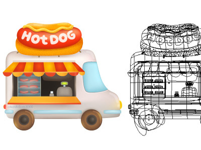 Trying Mesh :) art cartoon drawing food hot dog illustration mesh vector