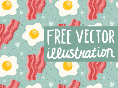 Free Stock Vector Cute Breakfast Food Pattern With Egg And Bacon art background cartoon doodle drawing free funny illustration pattern seamless vector wallpaper