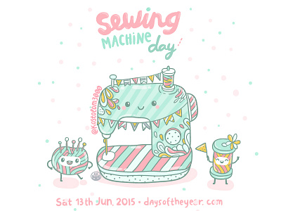 13 june - Sewing machine day) art artwork character cute doodle drawing hand drawn holiday illustration sew sewing vector