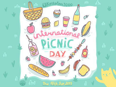 International Picnic Day art burger cat doodle drawing food funny illustration lettering picnic typography vector