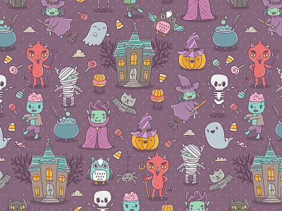 Happy Halloween Characters cartoon characters cute dracula halloween holiday illustration pattern seamless vector zombie