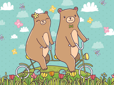 Cute Bears animal art bear cartoon character drawing illustration nature postcard valentine vector