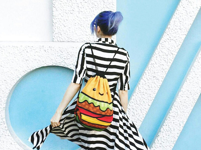 "Burger" Drawstring Bags apparel bag burger character design fashion fast food illustration red bubble shop vector
