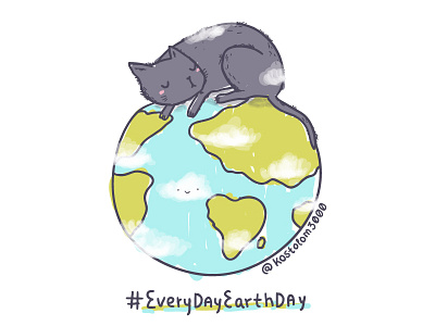 Sleeping Cat on Earth art cat creative cute doodle earth day ecology idea illustration kitten sketch vector