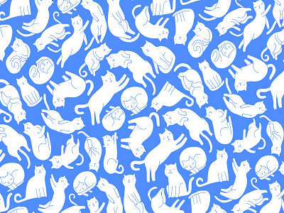 White Cats On Blue Pattern background cartoon cats decoration doodle fabric home illustration kitten pattern textile vector