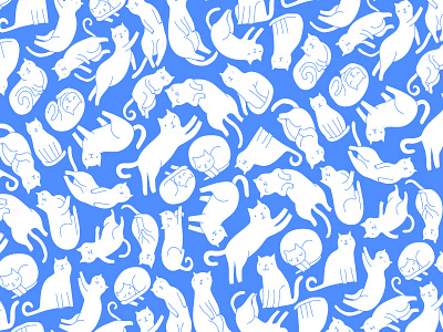 White Cats On Blue Pattern