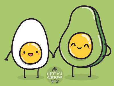 Egg & Avocado apparel avocado case cute egg food funny illustration print tshirt vector