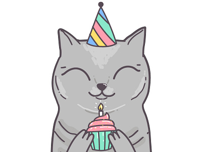 Birthday Cat animal birthday british cartoon cat celebration cupcake cute holiday kitten postcard