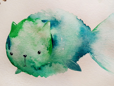 Watercolor catfish animal aqua cartoon cat decoration drawing fish illustration kids ocean paint watercolor