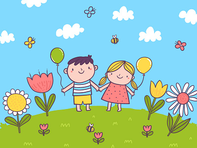 June 1 balloons cartoon celebration cute flowers holiday june kids postcard spring summer
