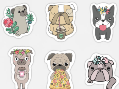 Cute dogs stickers animals bulldog cartoon character dog english french logo pizza pug puppy stickers