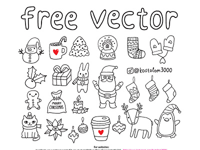 Free vector Christmas Sketch Set christmas clip art free freebie icons illustration kids merry christmas sants claus sketch vector