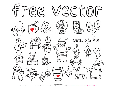 Free vector Christmas Sketch Set christmas clip art free freebie icons illustration kids merry christmas sants claus sketch vector