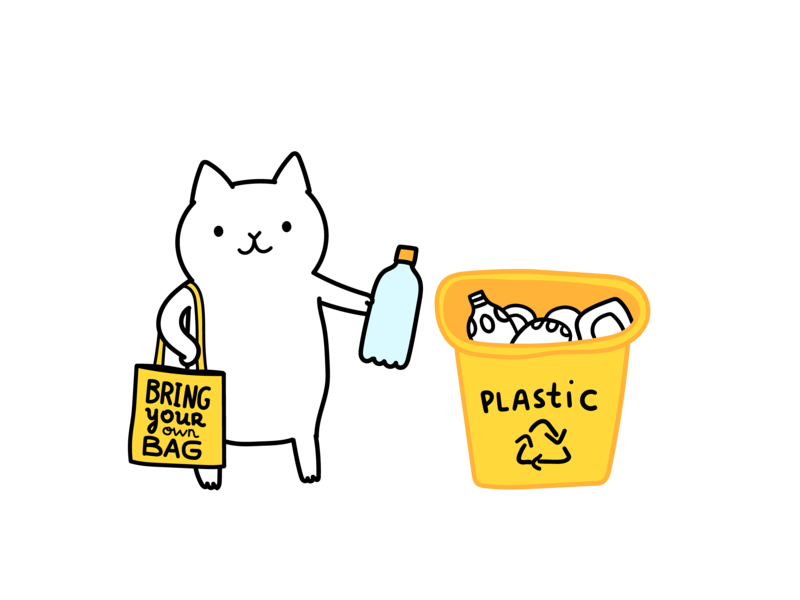 White cat recycles plastics by Anna Alekseeva on Dribbble