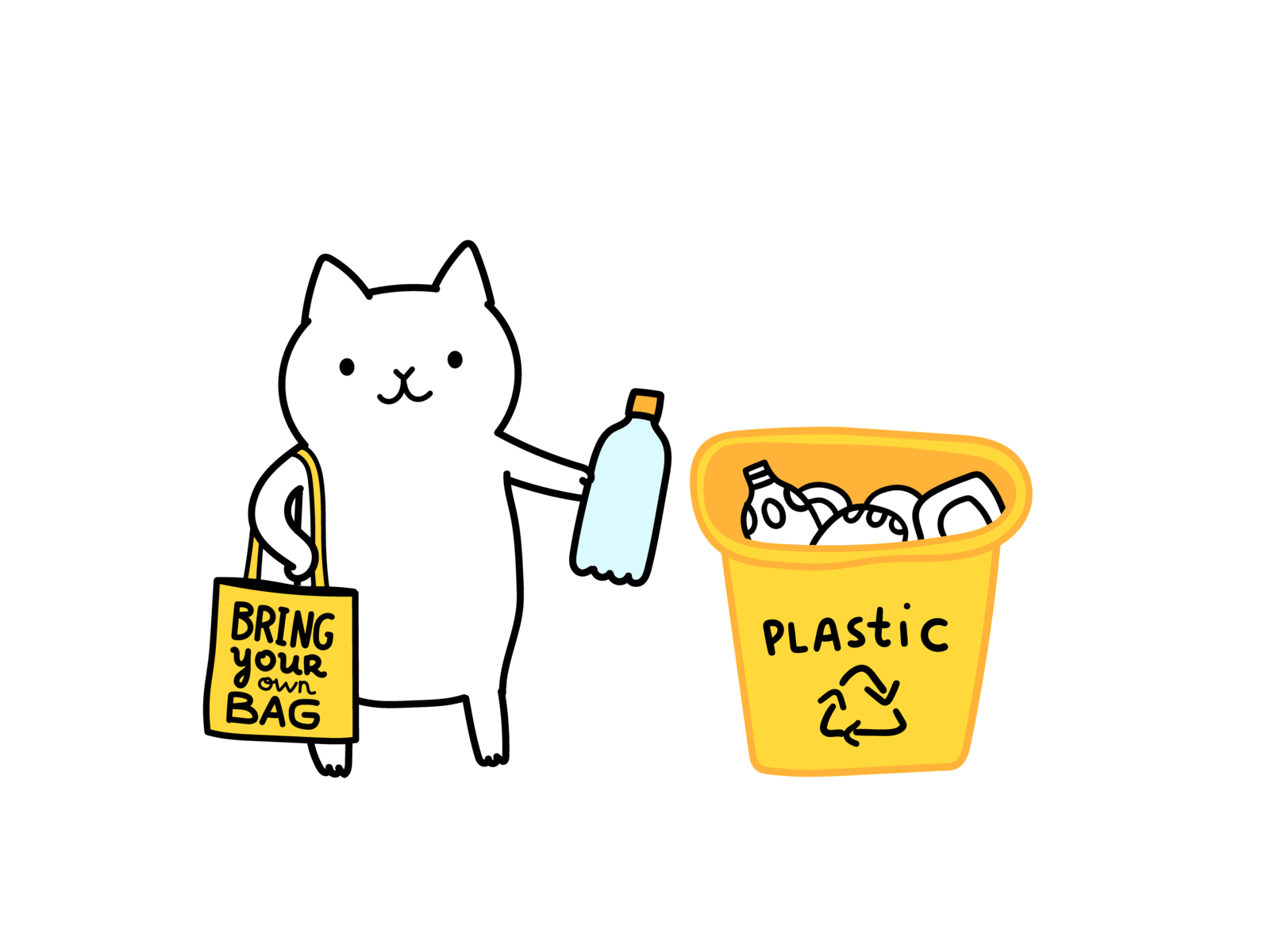 White cat  recycles plastics by Anna Alekseeva on Dribbble