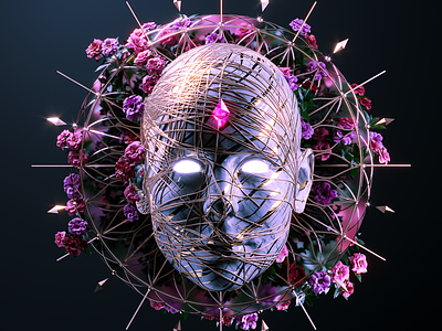 trapped. 3d 3dart abstract animation cgi colorful design digitalart eyes face flowers gold human illustration render rose trail