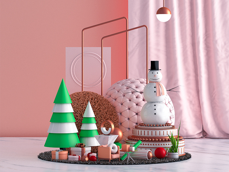 christmas. gold tree snowman christmas vector 3d artist illustration design triangles lines sphere circles texture geometry abstract colorful 3dart cgi 3d digitalart