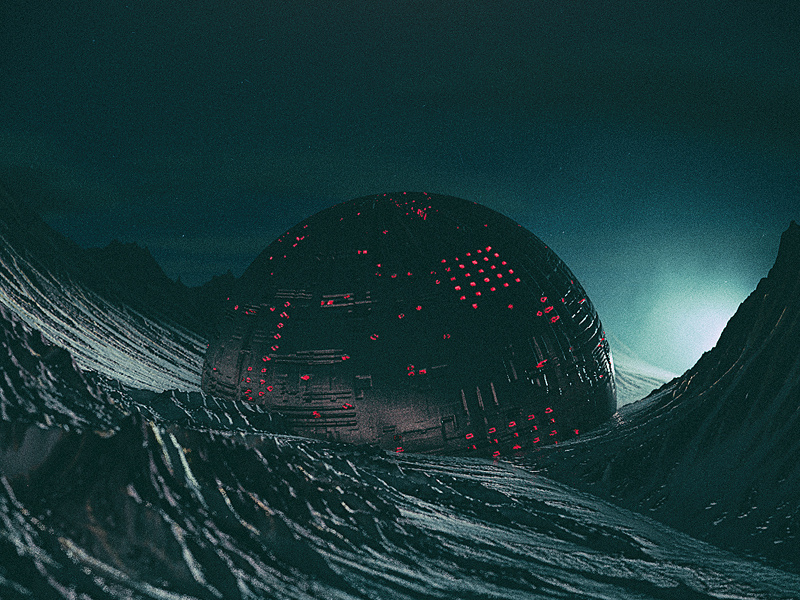 lost. mountains red dark galaxy planet black sphere geometry design illustration digitalart render colorful cgi lost astronaut abstract 3ddesign 3dart 3d