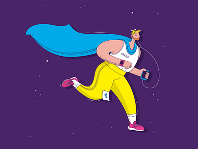 Just another running hero character hero illustration man night people running