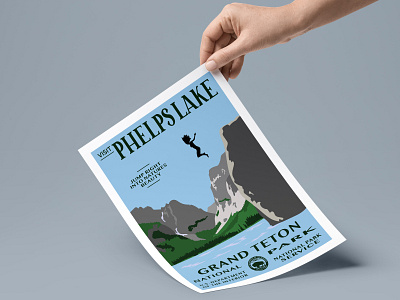 Visit Phelps Lake design flat grand teton illustrator lake mountain national park national parks nature teton typography vector