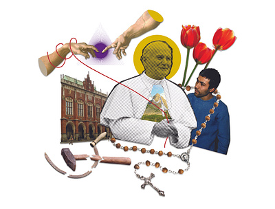 St. Pope John Paul II collage collage art design flat iconography illustrator pope saint vector