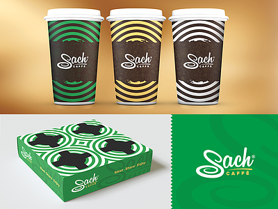 Sach Caffe box branding caffe coffee cups design logo package swirl takeaway