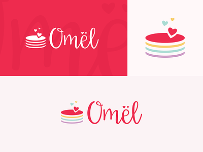 Omel cake heart logo design minimal pastry patisserie pink sweet