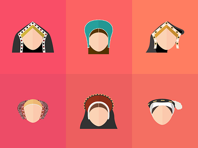 The Six Wives faces heads illustration queens