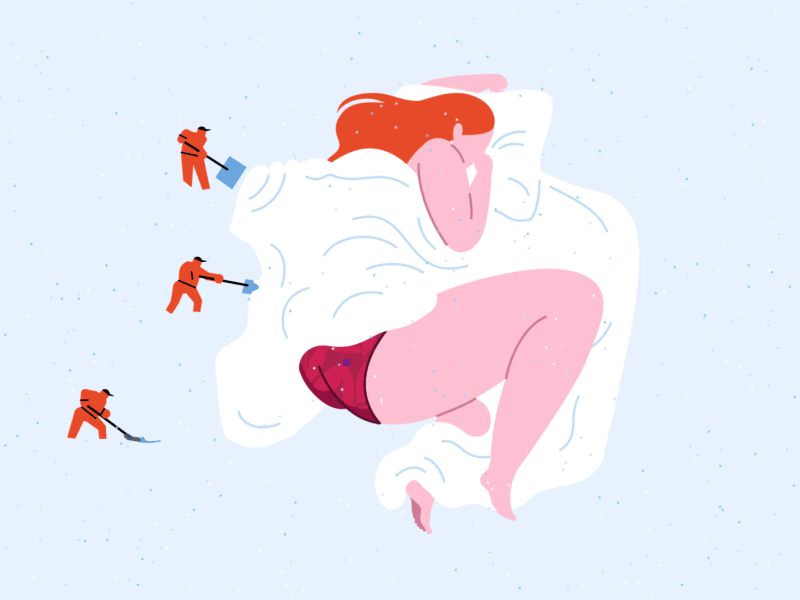 Russian Budilnik animation blanket character gif girl sleep snow sweeper
