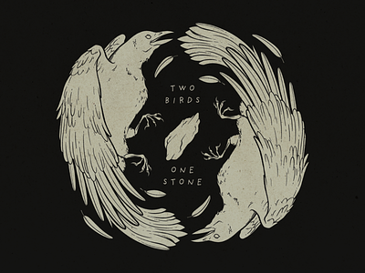 Two Birds, One Stone birds black and white crow design illustration tattoo
