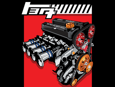 Engine twin cam 16 valve 16valve art car design engine graphic illustration logo sports turbo vector