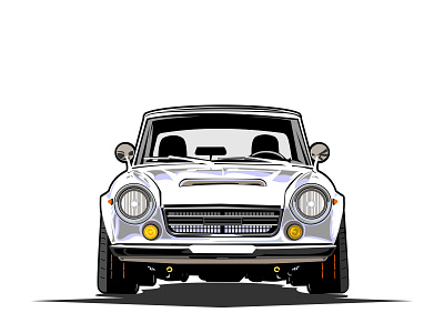 datsun fiarlady auto car cartoon classic design drawing illustration japan japanese race retro shiny speed sport style turbo vector vehicle view white