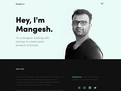 Mangesh.co Personal Site designer designer for hire landing page minimal personal blog personal brand portfolio product designer ux designer