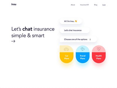 Insurance chat bot animation art chat bot creat landing page minimal ui user center design ux web website xd