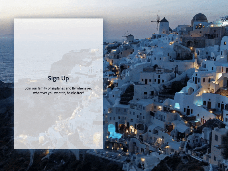 Travelling App — Sign Up Form adobe xd animation blue button button animation design hover animation interaction microanimation signup signup form travel
