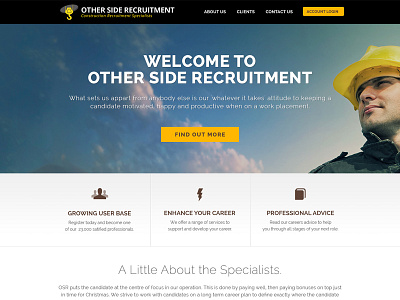 Construction Website big background image black brown clean construction construction jobs full width gradient job board jobs recruiting recruitment website white yellow